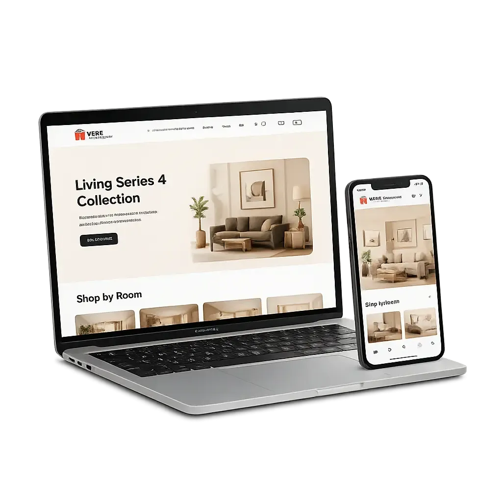 Preview website More Furniture di laptop dan mobile